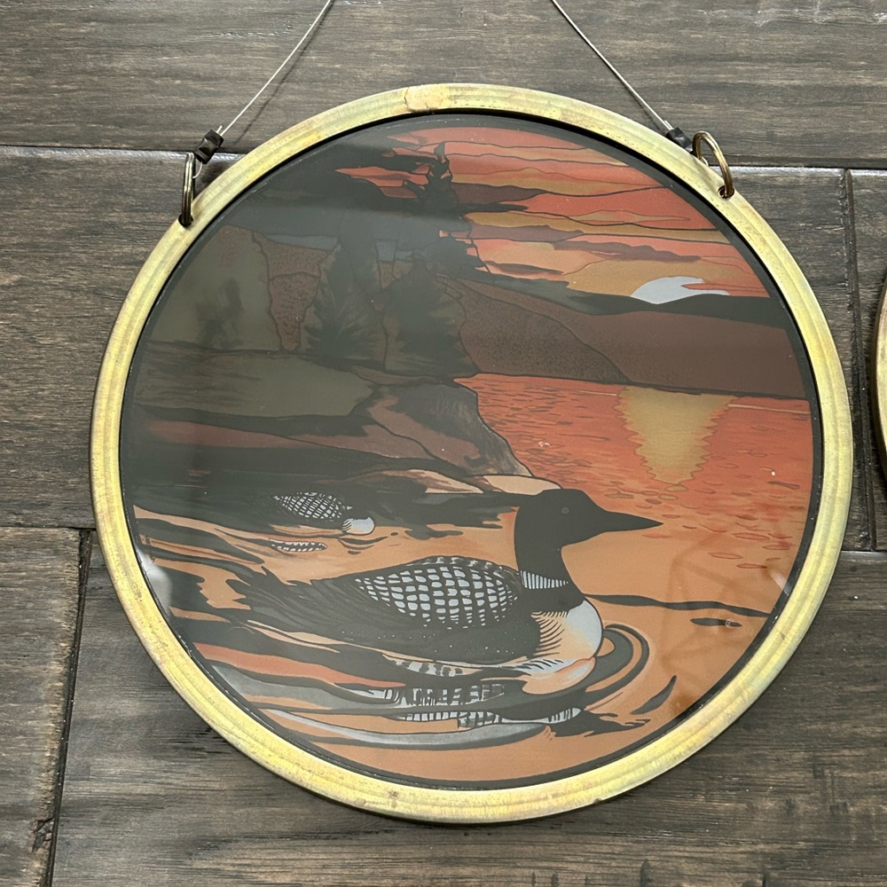 1 Pair Vtg Glassmasters The Loon Stained Glass Light Catcher Wall Hanging Copper - Picture 5 of 16